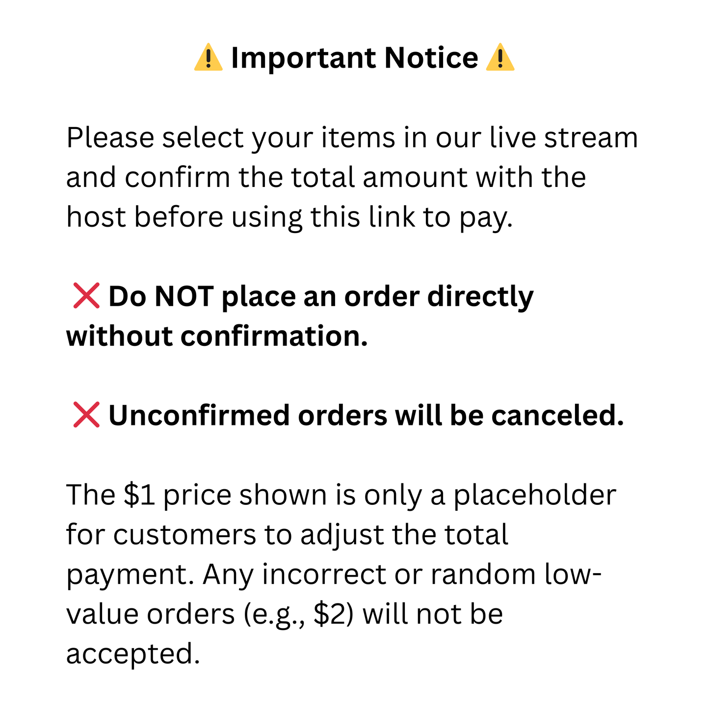 TikTok Live stream order check out use only